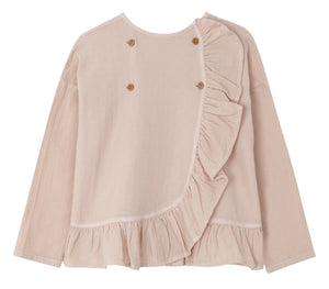 Pink Grey Folk Cross Blouse, Yellow Pelota - BubbleChops LLC