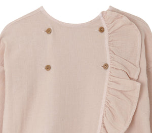 Pink Grey Folk Cross Blouse, Yellow Pelota - BubbleChops LLC