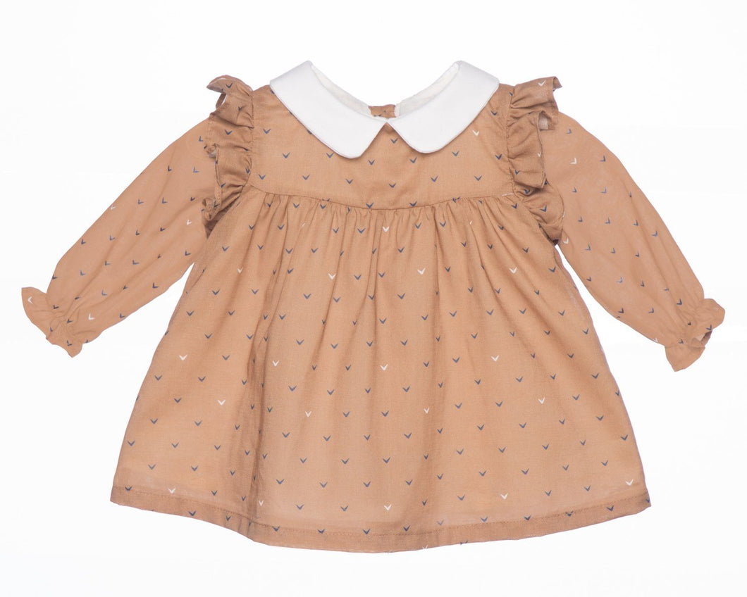 Caramel Collared Dress, Plumeti Rain - BubbleChops LLC