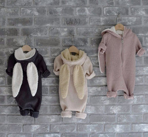Winter Bunny Jumpsuit in Charcoal, Lala - BubbleChops LLC