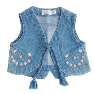 Denim Floral Vest (Girls), Tocoto Vintage - BubbleChops LLC