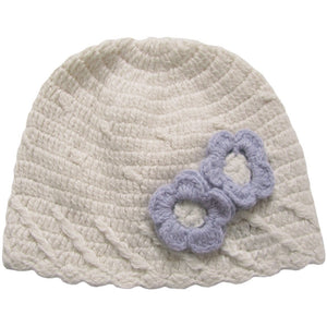 Hand Crochet Beanie with Lavender Flowers, Aravore - BubbleChops LLC