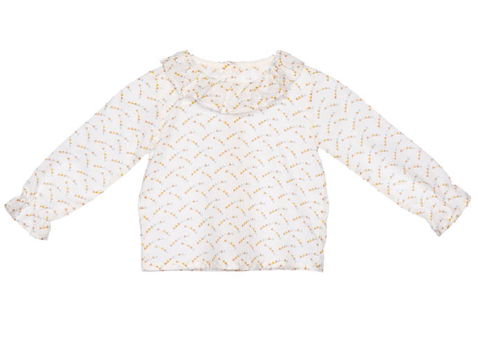 Flag Print Collared Blouse, Plumeti Rain - BubbleChops LLC