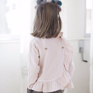 Pink Grey Folk Cross Blouse, Yellow Pelota - BubbleChops LLC