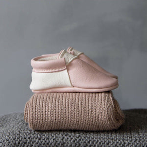 Blush & White Handmade Urban Moccasins, Amy & Ivor - BubbleChops LLC