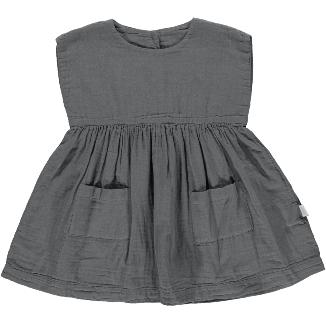 Organic Cotton Hibiscus Dress in Iron Gate, Poudre Organic - BubbleChops LLC