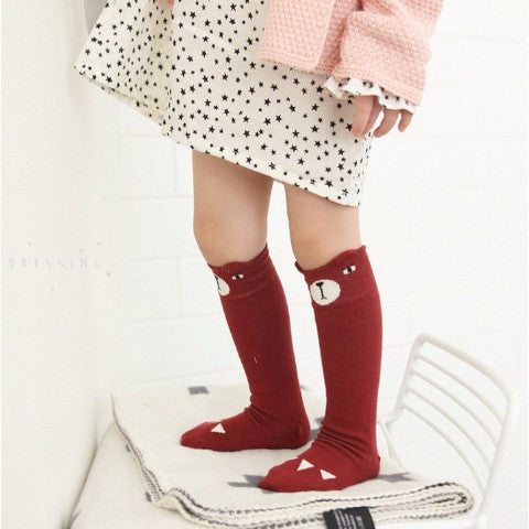 Bear Knee Socks in Dark Red, Mini Dressing - BubbleChops LLC